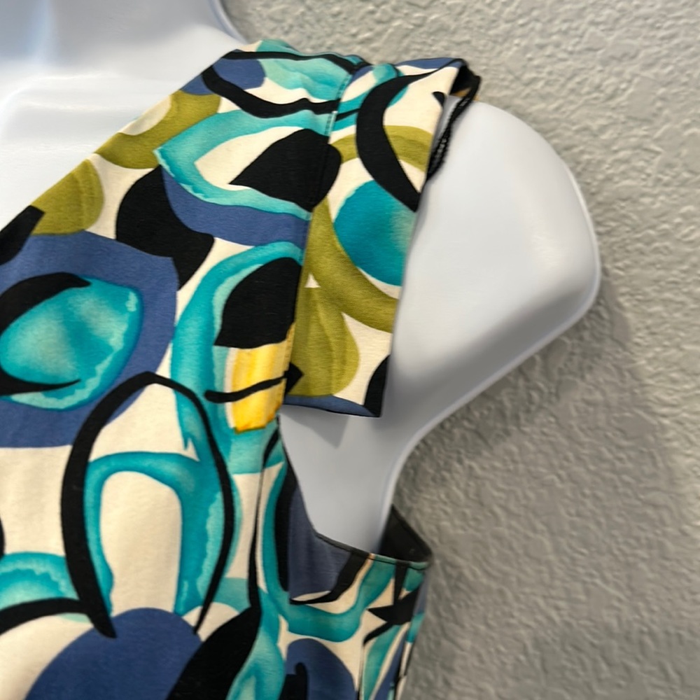 Adrianna Papell Multicolor Teal Blue Yellow Printed Sheath Dress - Picture 3 of 12